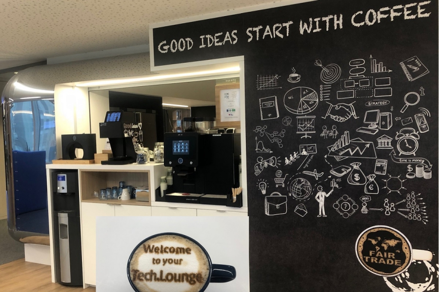 Begin uw werkdag met gepersonaliseerde cappuccino bij Tech.Lounge Brussels